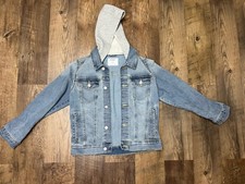 Old Navy Denim Jean Jacket Youth Boys Girls L 10-12 Hooded Pockets Button Up