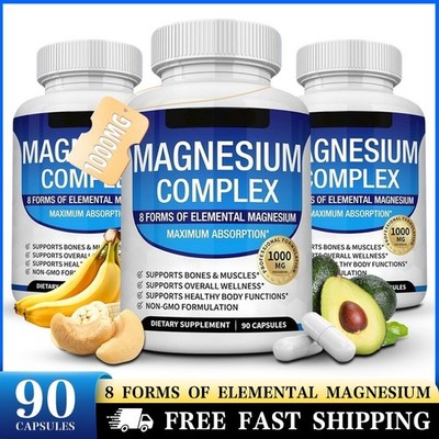 1~5x Magnesium Complex Supplement 8 Elemental 1000mg - Vegan Non-GMO 90 Capsules