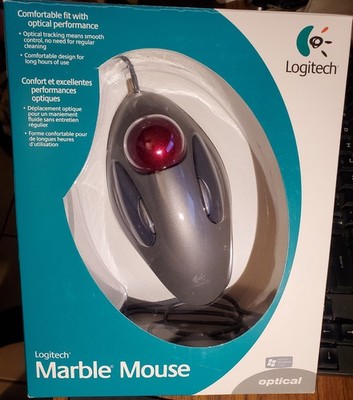 Logitech Marble Optical Trackball Mouse - Gray/Red (904360-0403) original NIB!