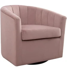 CANMOV Oversize Swivel Accent Chair 360° Curved Barrel Chairs Corner,Pink