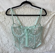 Savage X Fenty Mint Green Sheer Floral Embroidered Corset Bustier Top