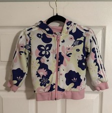 ADIDAS Floral Pink Track Jacket Full Zip  Pockets Toddler Size 12 Months
