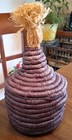 Old African Handcrafted Coiled Woven Basket With Stepped Lid & Raffia Tassel Top — photo 3