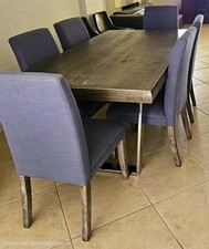 Modern Rustic 7-Piece Dining Set (Gray Wood & Stainless Steel). PICKUP ONLY 