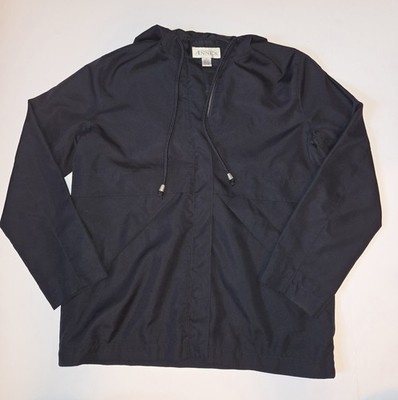 Annex Women's Hooded Rain Jacket Navy Blue Zip Front Lightweight Size Sm