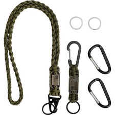 2 Pcs Paracord Lanyard Keychain, 1 Long and Small, Army Green