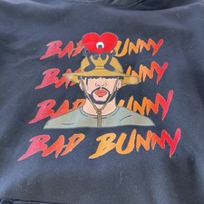 Bad Bunny Black Hoodie Size Large Big Front Pocket Tonight