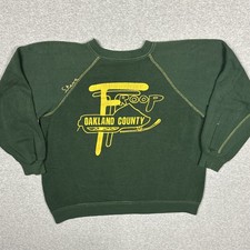 Vintage 70s Sportswear Sweatshirt Size Medium Boxy Green Yellow Oakland County