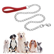 Heavy Duty Chain Dog Leash, Dog Leash with Handle  4ft x 4 Mm, Red 