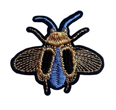 Embroidered iron on patch Bee gold/black/blue 2+1/4x2 inch FREE SHIPPING