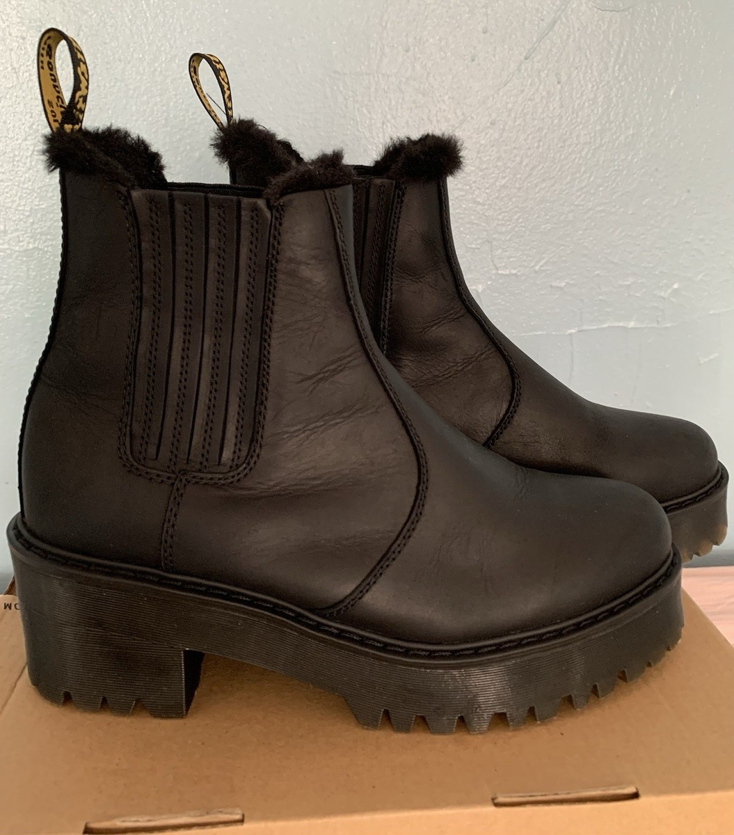 Dr. Martens Rometty Faux Fur Leather Chelsea Boots Black Size US-9