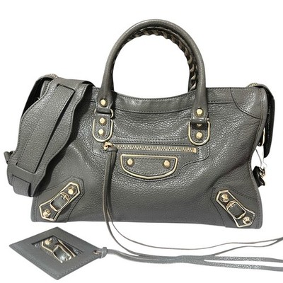 BALENCIAGA Classic Metallic Edge City Handbag Gray Leather 2Way Shoulder Bag