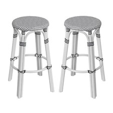Home Square Modern Rattan Backless Bar Stool in White - Set of 2