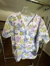 Womens Scrub Top Size L Multi-Colored Butterfly Pattern