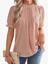 Woman’s Dressy Pink Chiffon Polka Dot  Size 2xl BlouseA9