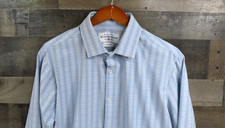 Mizzen Main Leeward Shirt Mens XL Blue Plaid Trim Fit Made USA Non Iron Stretch