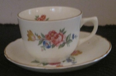 Vintage SCIO ''HAZEL'' Porcelain CUP & SAUCER  USA Ceramics Floral Gold Trim