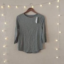 Chico's Cotton Slub Bateau Neck Top 3/4 Sleeve Basic Vetiver Green NEW Sz Small