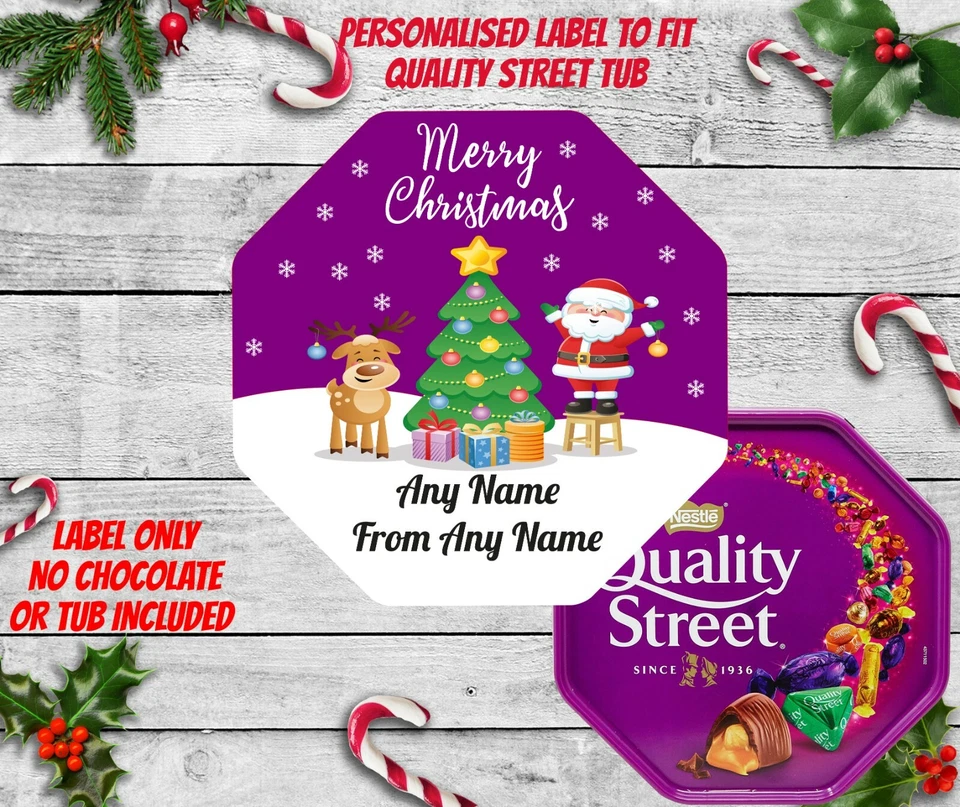 MAKE IT SWEET Personalised Christmas Chocolate Tub Label Sticker for Quality Street Pre Cut