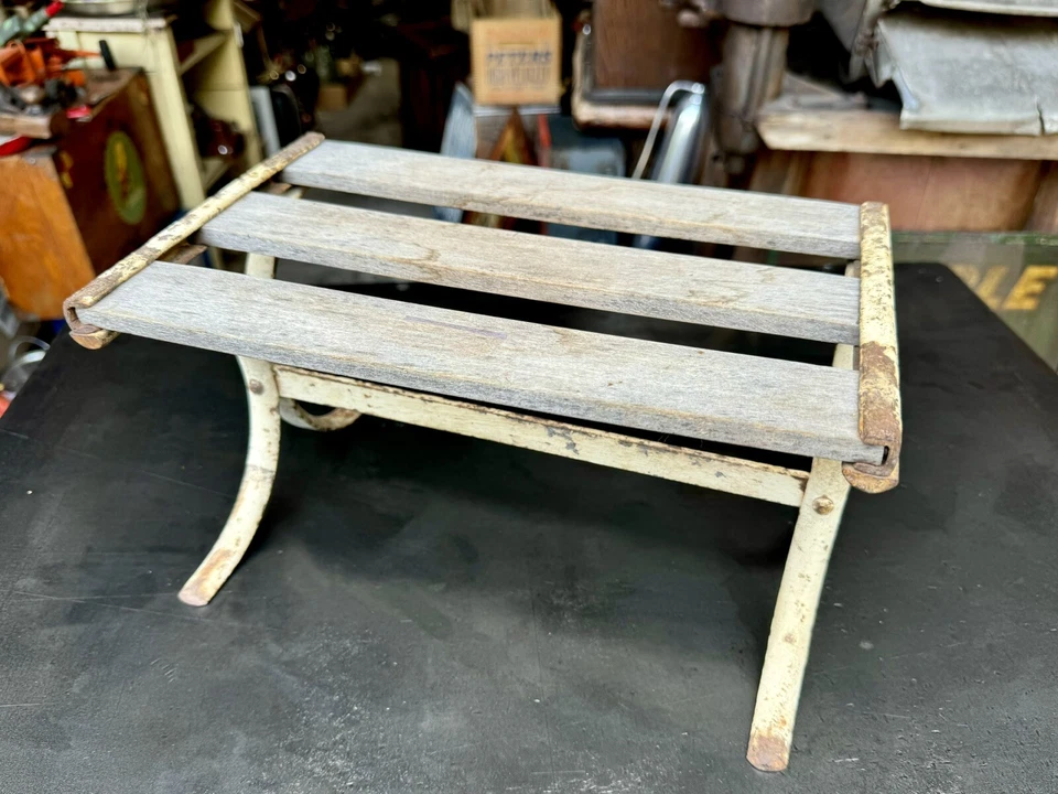 Rare ANTIQUE FRENCH Latte Slate FOOTREST  Wood And STEEL Footstool - Image 2 of 4