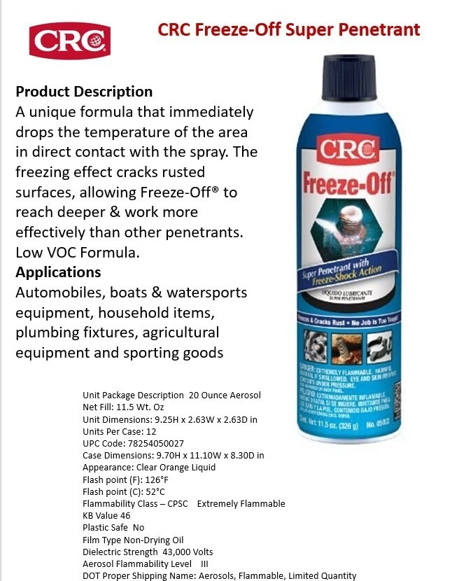 CRC FREEZE-OFF® SUPER PENETRANTE, 11,5 WT OZ, 12/ESTUCHE Foto 3 de 4