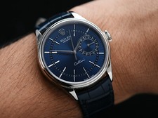 Rolex Cellini Date 18kt WG Blue Guilloche 'Rayon Flame de la Gloire' 50519 6