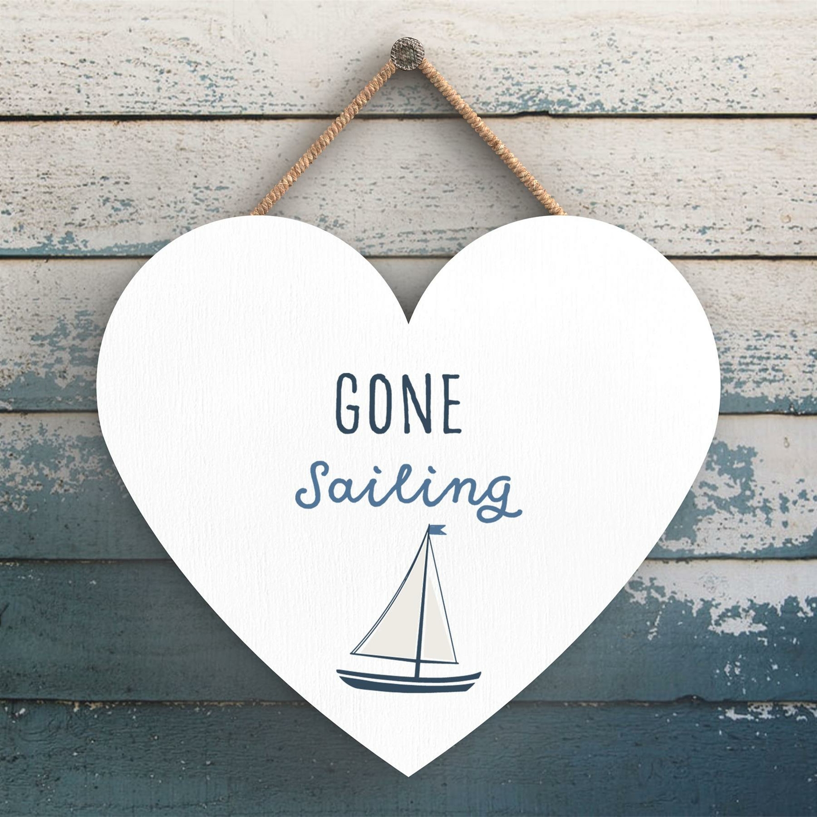 GONE SAILING SEASIDE BEACH THEMED NAUTICAL HEART HANGING PLAQUE