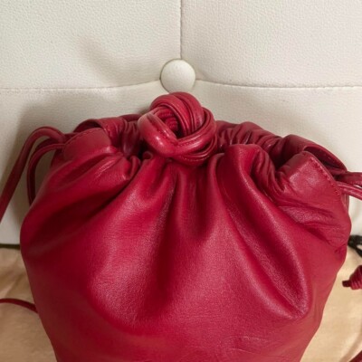 バッグ OLD LOEWE NAPPA LEATHER SHOULDER BAG Vintage Loewe Anagram Nappa Leather Red Drawstring Shoulder