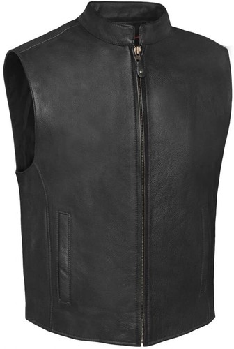 Gilet Motard En Cuir Véritable SHAMKHI - Tailles S à 4XL - Fermeture éclair - Personnalisable