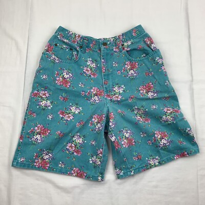 Vintage Essentials Sport Floral Jean Shorts Womens 8 Blue Flowers Denim Nature