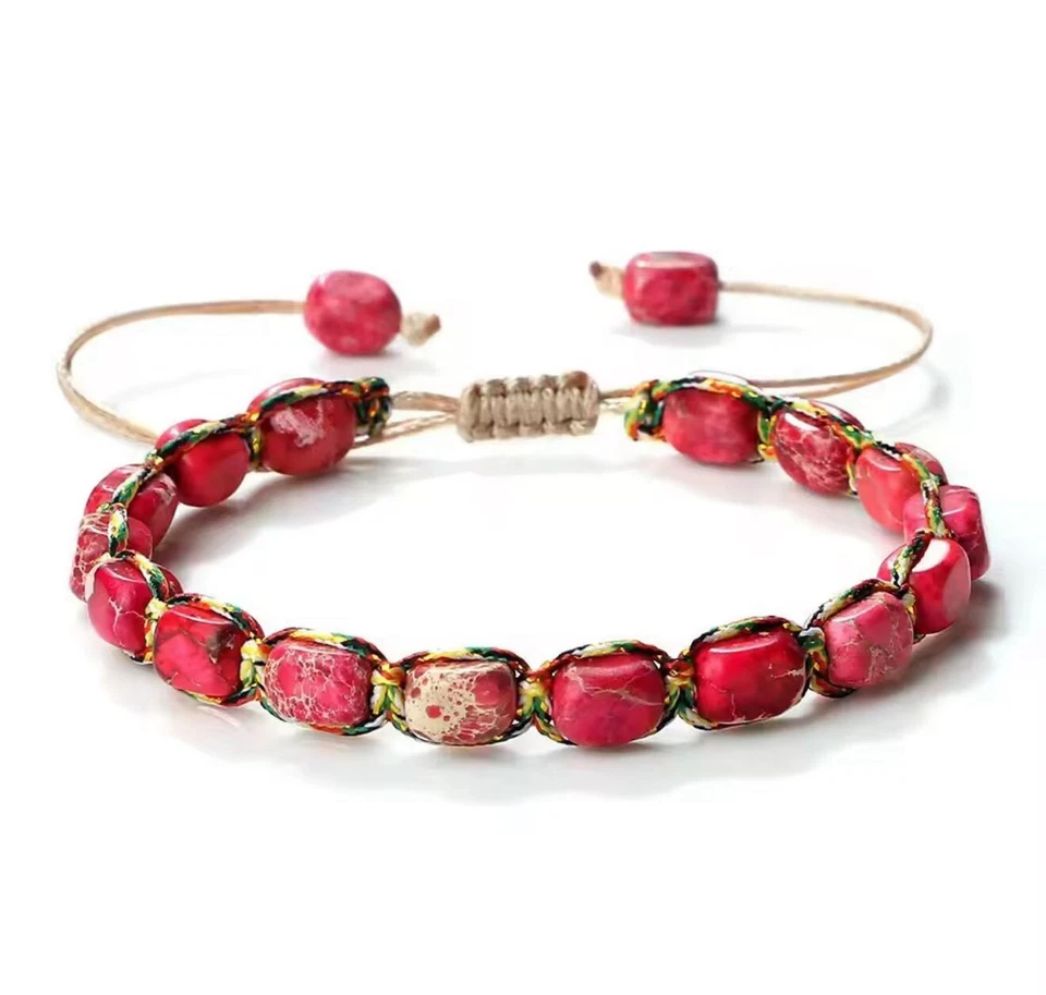 Natural Gemstone Sea Sediment Jasper Beaded Bracelet, Quartz Beaded Bracelet - Image 2 of 4