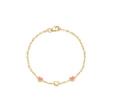14K Gold Pink and White Hearts Baby Bracelet Chain length 4 75 inches adjustable