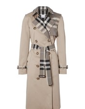 Burberry Herne Check Panel Cotton Gabardine Trench Coat Uk Size 12 - Soft Fawn