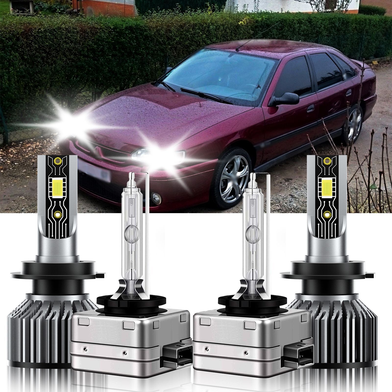 For Renault Safrane 2009-2014 4x LED HID Headlight Bulbs High Low Beam H7 D1S