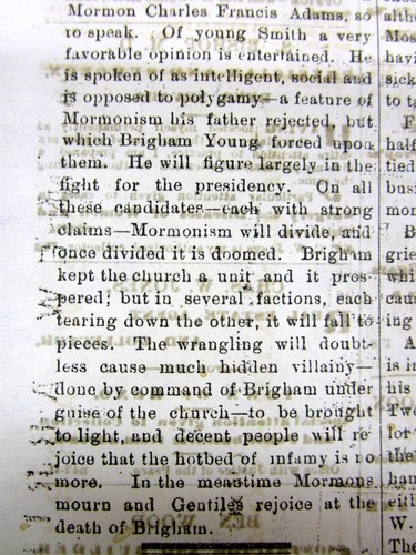 2 periódicos raros 1877 Reno NEVADA MUERTE Y FUNERAL o líder mormón BRIGHAM YOUNG - Imagen 5 de 10