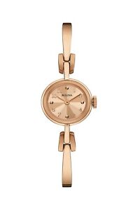 Bulova Women's Quartz Rose-Gold Tone Champagne Dial 20mm Watch 97L156