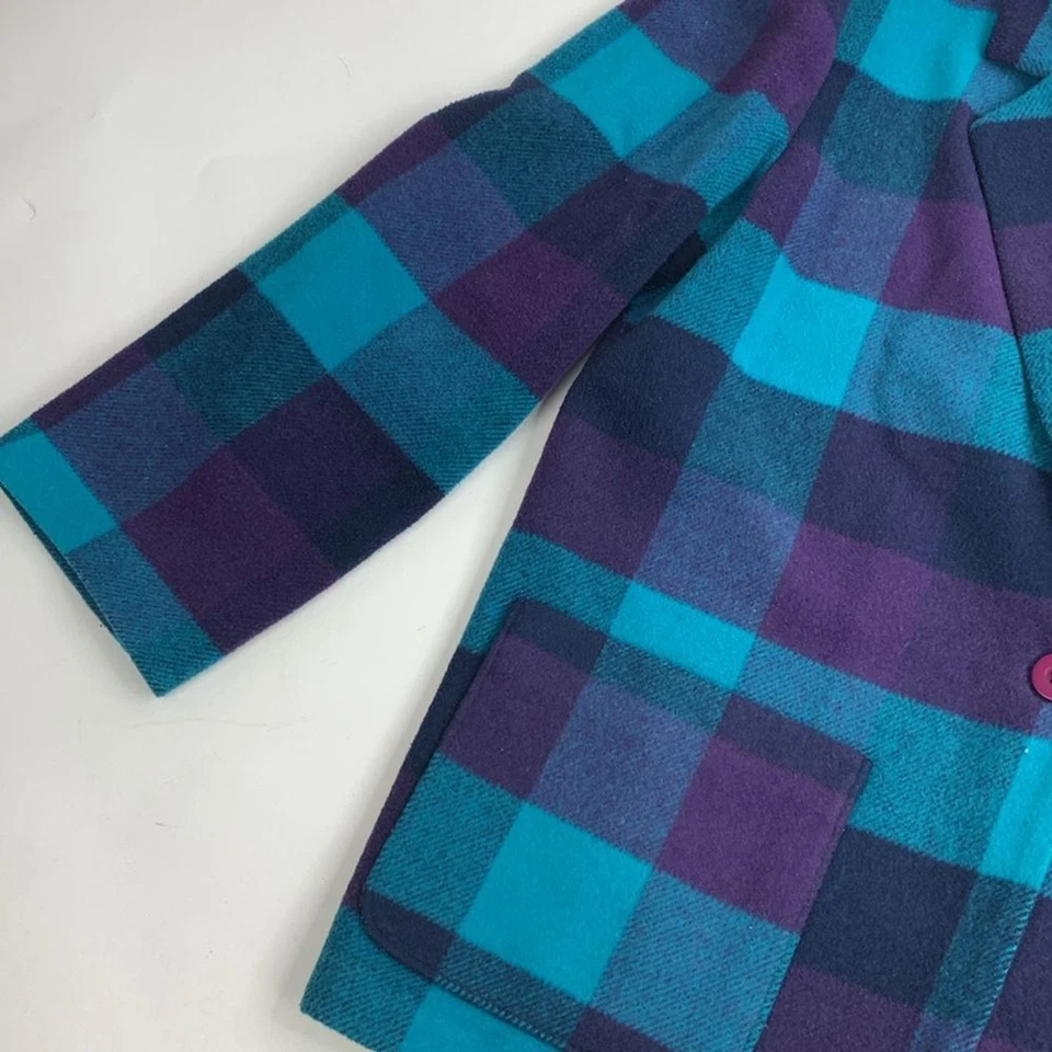 VTG Attitude Wool plaid color block blazer jacket coat USA Sz 10 Blue purple - Image 4 of 4