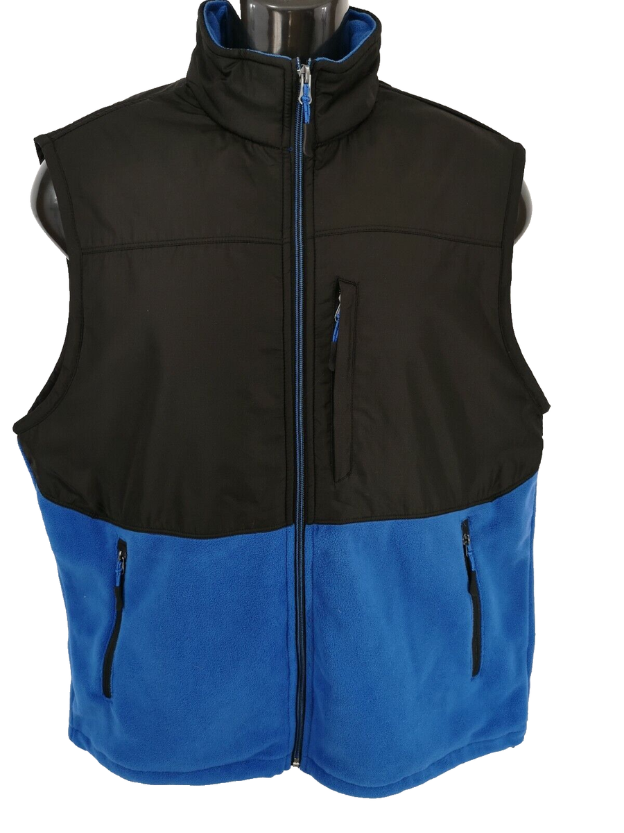 New PGA Tour Men's Vest Golf Jacket Size Medium Black Classic Blue Fleece  Med M