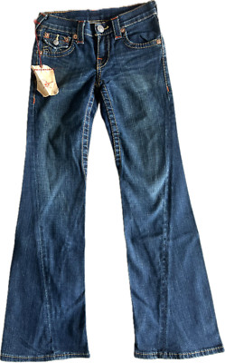 True Religion Joey  Girls Jeans 10 Dark Wash Y2K Flap Pocket Blue 24x26