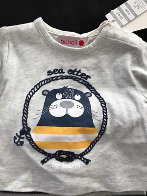 Boboli (Spain) NWT Sea Otter Top and Pants Blue & Grey - 1 Month