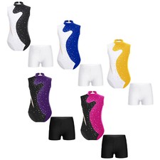 Girls Outfits Sparkling Dancewear Rhinestones Sets Figure Skating With Shorts