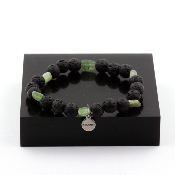 Armband Apatit GrüN Aus Madagaskar + Perlen Lava 8 Mm. Made In Frankreich-image