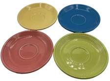 Vintage Set of 4 Fiestaware Red Yellow Blue Green Tea Cup Saucers ONLY NICE 6"