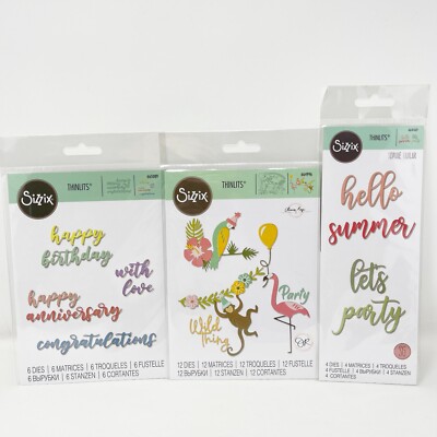 Sizzix Thinlits SUMMER PARTY Phrases Metal Die Cuts Bundle Birthday Anniversary