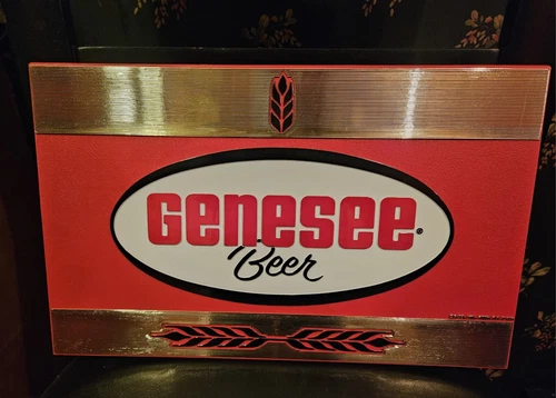 Vtg 1970's Red & Gold GENESEE Beer Plastic Bar Sign - 15  3/4"  x  9  3/4"