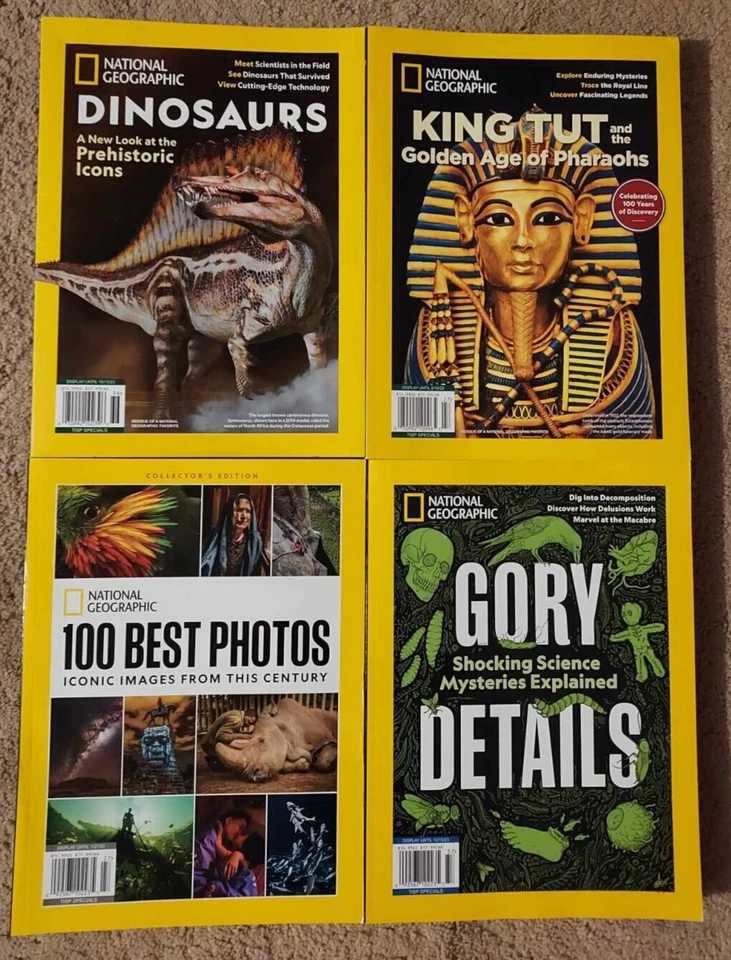 NATIONAL GEOGRAPHIC King Tut, Dinosarus, 100 Best Photos, Gory Details, Lot of 4