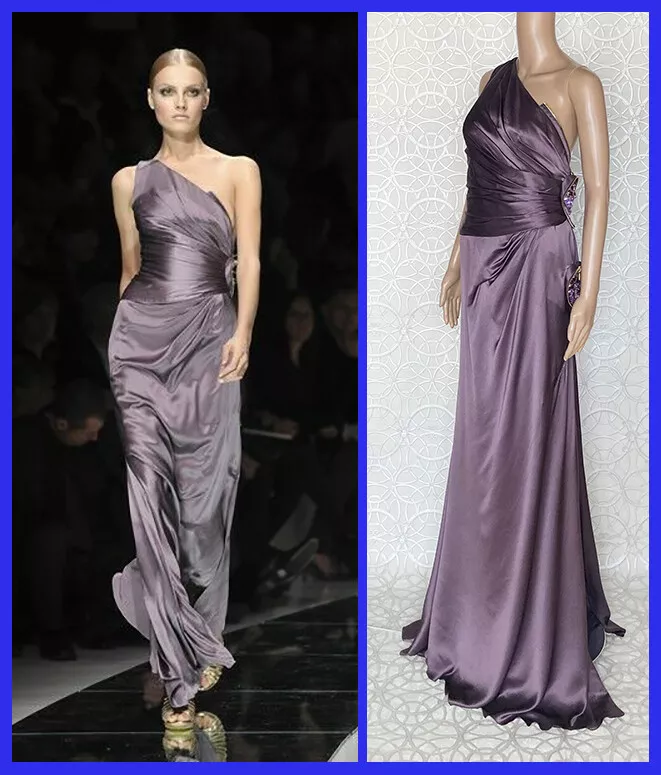 S S 2009 L 37 VERSACE ONE SHOULDER PURPLE LONG DRESS GOWN WITH HEARTS 46 10