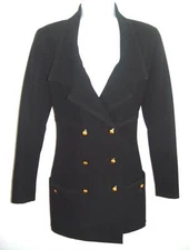 CHANEL Boutique Vintage Black Wool Silk Jacket Blazer CC Logo Buttons SZ 38 / 40