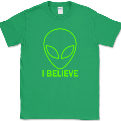 Aliens I Believe T-Shirt Funny ET UFO Abduction Green Man Humor