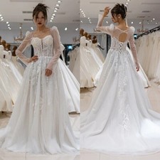 Elegant A-Line Wedding Dress Sweetheart Long Sleeved Lace Applique Bridal Gowns